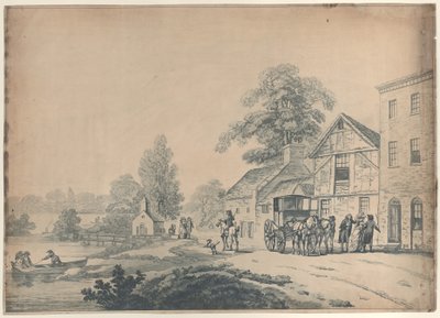 Een koets voor een herberg door Thomas Rowlandson