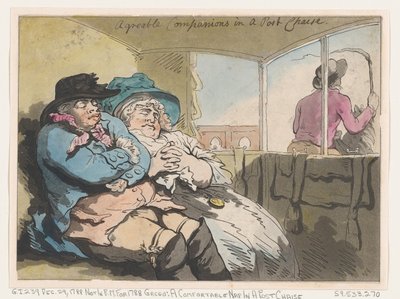 Een comfortabele dutje in een postkoets, 29 december 1788 door Thomas Rowlandson