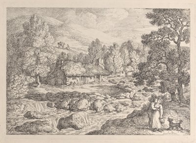 Een waterval in Cornwall, uit „Views in Cornwall“ door Thomas Rowlandson