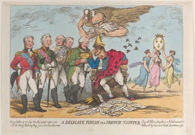 Een Delicate Afwerking voor een Franse Usurpator, 20 april 1814 door Thomas Rowlandson