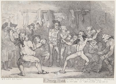 Een schermwedstrijd door Thomas Rowlandson