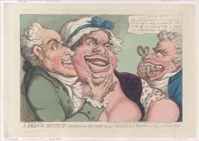 Een Franse Tandarts Toont een Voorbeeld van Zijn Kunsttanden en Valse Gehemeltes door Thomas Rowlandson