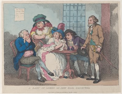 Een dame in Limbo, of Joodse borgtocht afgewezen, 1 juli 1802 door Thomas Rowlandson