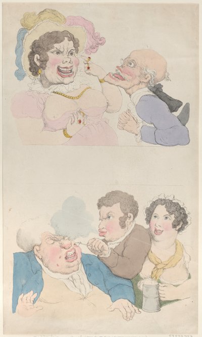 Een Man Verleid door een Vrouw, en een Klant Roken door Thomas Rowlandson