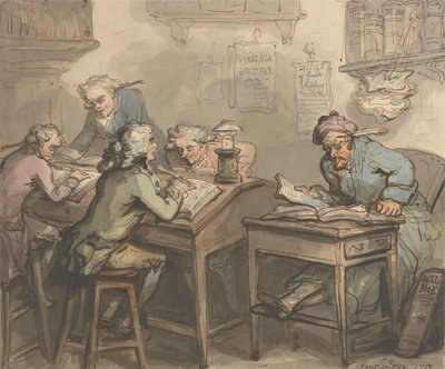 Het kantoor van een handelaar door Thomas Rowlandson