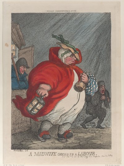 Een vroedvrouw gaat naar een bevalling, 12 februari 1811 door Thomas Rowlandson