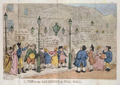 Een blik op de gaslantaarns in Pall Mall Rowlandson 1809 door Thomas Rowlandson