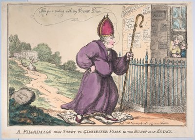 Een pelgrimstocht van Surry naar Gloucester Place of de bisschop in extase, 27 februari 1809 door Thomas Rowlandson