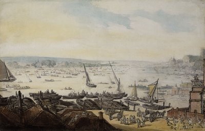 Een regatta op de Theems onder Westminster door Thomas Rowlandson