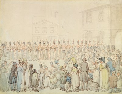 Een Recensie van de Northamptonshire Militie in Brackley, Northants door Thomas Rowlandson