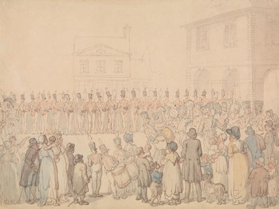 Een verslag van de militie van Northampton bij Brackley door Thomas Rowlandson