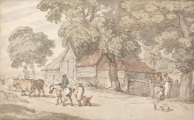 Een weg langs een boerderij door Thomas Rowlandson