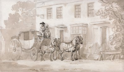 Een postkoets voor de ingang van een herberg door Thomas Rowlandson