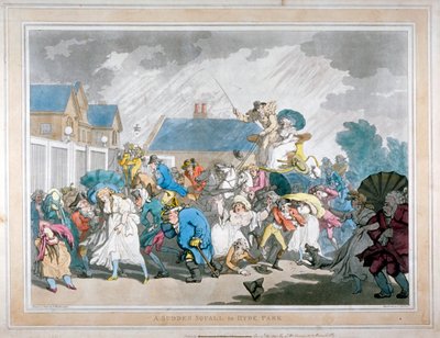 Een plotselinge storm in Hyde Park, Londen, 1791 door Thomas Rowlandson