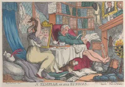 Een tempelier aan zijn studies door Thomas Rowlandson