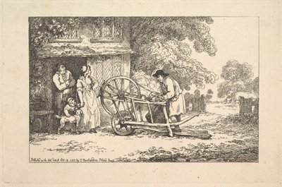 Een reizende messenslijper bij een huisdeur, 1787 door Thomas Rowlandson