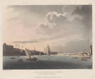 Een Uitzicht op Londen vanaf de Theems, 1 november 1809 door Thomas Rowlandson