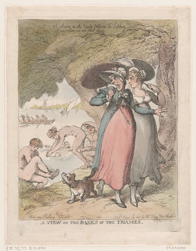 Een uitzicht op de oevers van de Theems, 18 juni 1807 door Thomas Rowlandson
