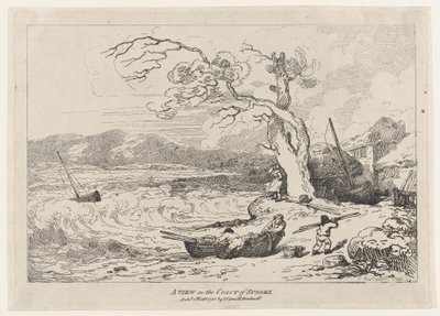Een uitzicht op de kust van Sussex, 1 oktober 1785 door Thomas Rowlandson