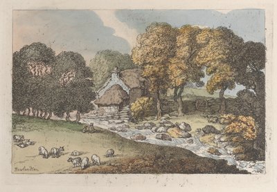 Een waterloop, uit Zichten in Cornwall door Thomas Rowlandson