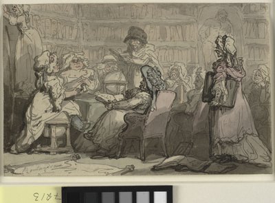 Een bijeenkomst van een bluestocking club in een bibliotheek door Thomas Rowlandson