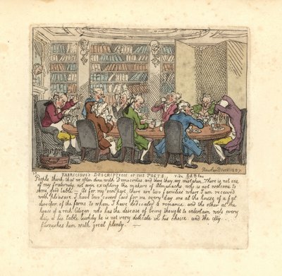 Een groep schrijvers die dineren bij het huis van een rijke burger door Thomas Rowlandson