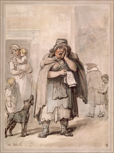 Een straatverkoper op een straathoek, Londen door Thomas Rowlandson