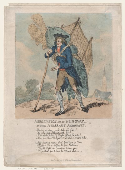 Aerostation uit bij Elbows, of De rondreizende luchtschipvaarder, 5 september 1785 door Thomas Rowlandson
