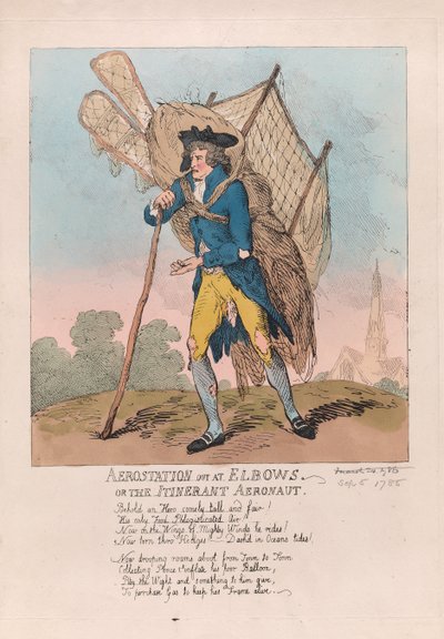 Aerostation uit de ellebogen of de rondreizende aeronaut door Thomas Rowlandson