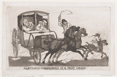 Aangename metgezellen in een postkoets door Thomas Rowlandson