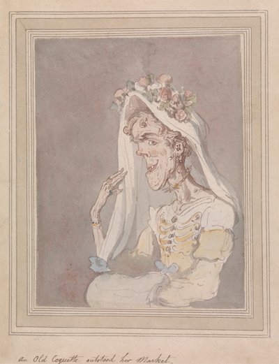 Een oude coquette heeft haar markt overleefd door Thomas Rowlandson