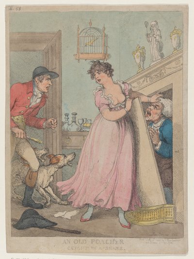 Een oude stroper gevangen in een strik, 18 juli 1805 door Thomas Rowlandson