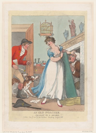 Een oude stroper gevangen in een strik door Thomas Rowlandson