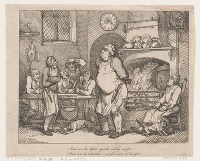En nu zochten zijn opgetilde ogen het plafond... door Thomas Rowlandson