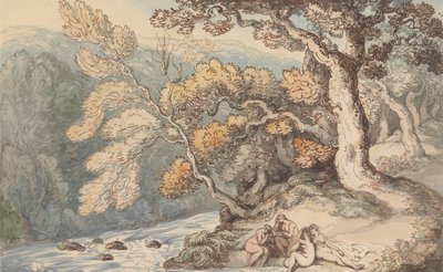 Badgasten in een landschap door Thomas Rowlandson