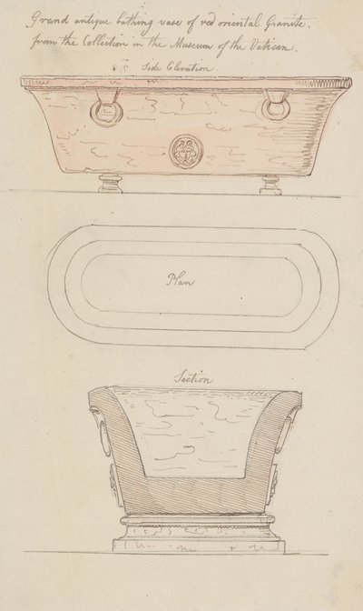 Badvaas van rood graniet, Vaticaan door Thomas Rowlandson
