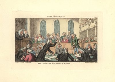 Zenuwachtig en ondervraagd door Mr. Garrow door Thomas Rowlandson
