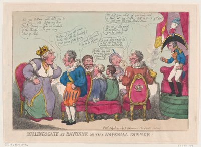 Billingsgate bij Bayonne, of Het Keizerlijke Diner!, 10 juli 1808 door Thomas Rowlandson