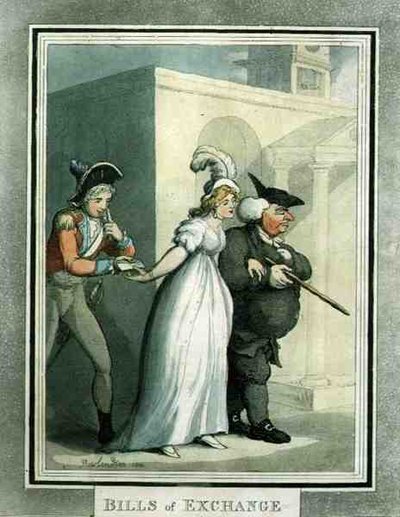 Wisselbrieven, uitgegeven door Rudolph Ackermann door Thomas Rowlandson