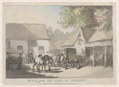 Binnenplaats van de Zwarte Hond Herberg in Belfont door Thomas Rowlandson