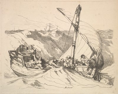 Boot in een storm op zee door Thomas Rowlandson
