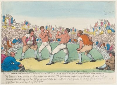 Bokswedstrijd voor 200 guineas, tussen Dutch Sam en Medley, gevochten 31 mei 1810, op... (5 juni 1810) door Thomas Rowlandson