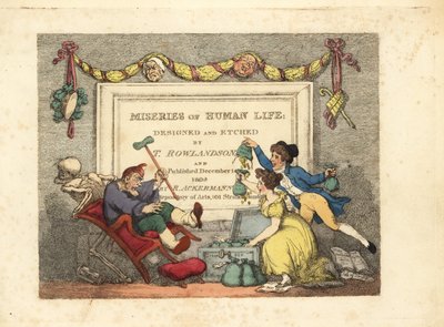 Kalligrafische titelpagina met vignette van het skelet van de dood door Thomas Rowlandson