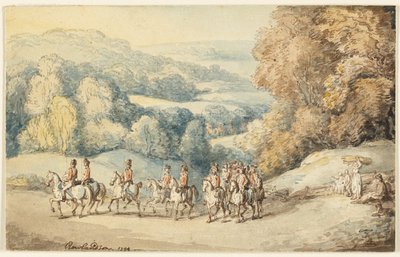 Cavalerie op mars (recto); Fragment van schets van paard (verso) door Thomas Rowlandson