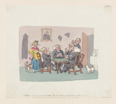 Kerstacademici die een Potje Whist Spelen, 1 april 1803 door Thomas Rowlandson