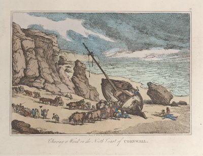 Het opruimen van een wrak aan de noordkust van Cornwall door Thomas Rowlandson