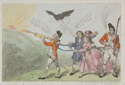 Kolonel Topham probeert met zijn waterpistool de geniale Holman de mond te snoeren door Thomas Rowlandson