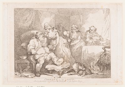 Verlichting bij jicht door Thomas Rowlandson