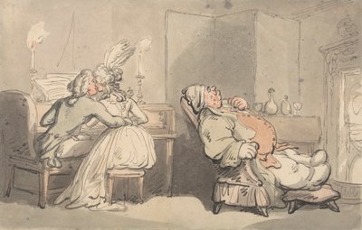 Comforts of Bath: De Muziekleraar door Thomas Rowlandson