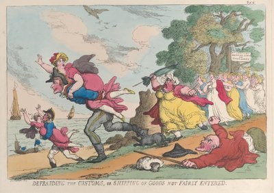 De douane bedriegen, of goederen niet eerlijk aangegeven verzenden door Thomas Rowlandson